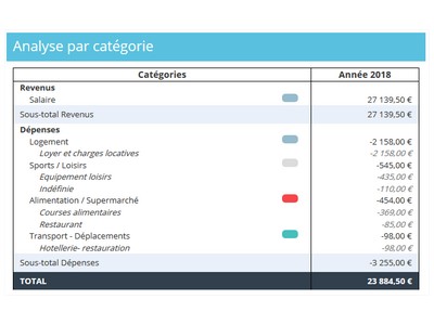 analyse des dépenses et revenus par catégories budgétaires