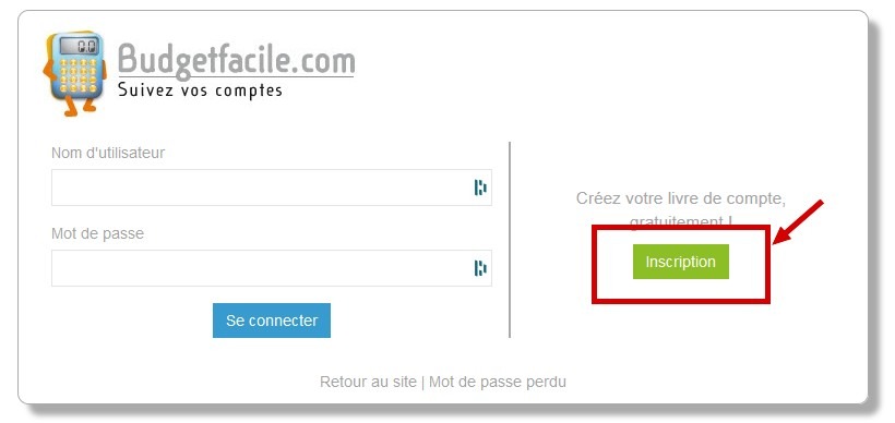 Inscription à l'application de budget - Budgetfacile.com