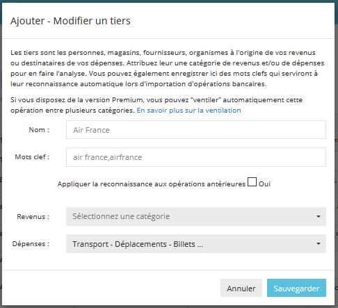 Reconnaissance et catégorisation des opérations du logiciel à partir du tiers