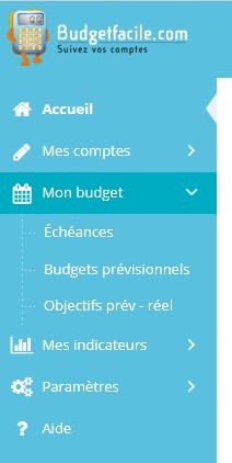 Menu application logiciel budget - Previsionnel echéances